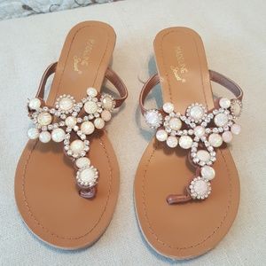 Madeline Stuart Jeweled Tan Sandals